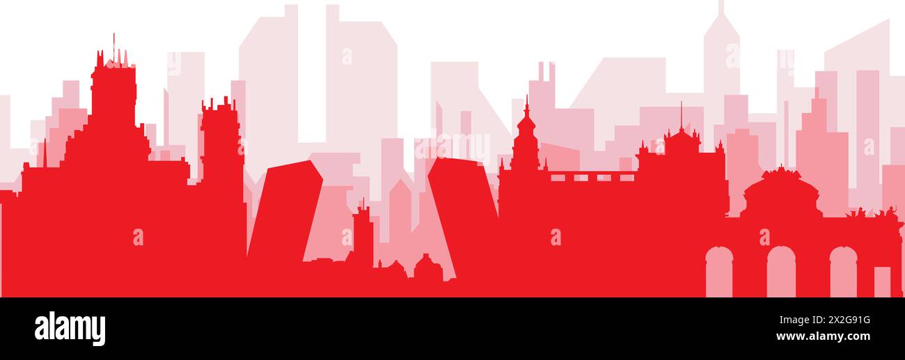 Rotes Poster mit Panoramablick auf die Skyline von MADRID, SPANIEN Stock Vektor