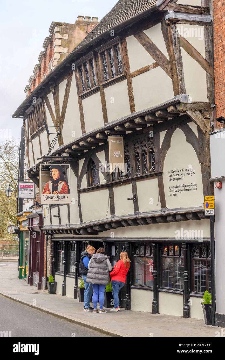 King's Head Pub, Tudor Building, Shrewsbury, Shropshire, Großbritannien Stockfoto