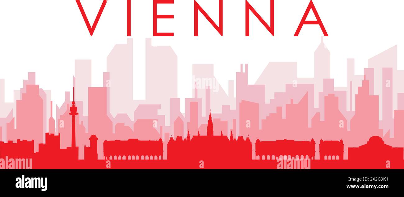 Rotes Poster mit Panoramablick über die Skyline von WIEN, ÖSTERREICH Stock Vektor