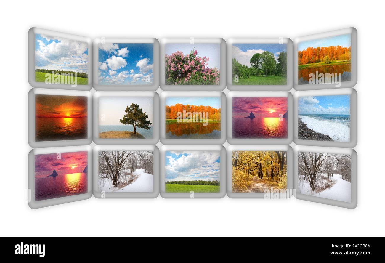 Würzen Sie die Natur auf vielen Grunge-Screens Collagen, alle Fotos meine Stockfoto