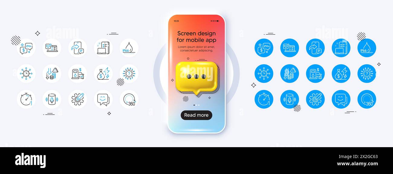 Smile Face, Waterproof und Füllstationslinien. Für Web-App drucken. Telefon-Modell mit 3D-Chat-Symbol. Vektor Stock Vektor