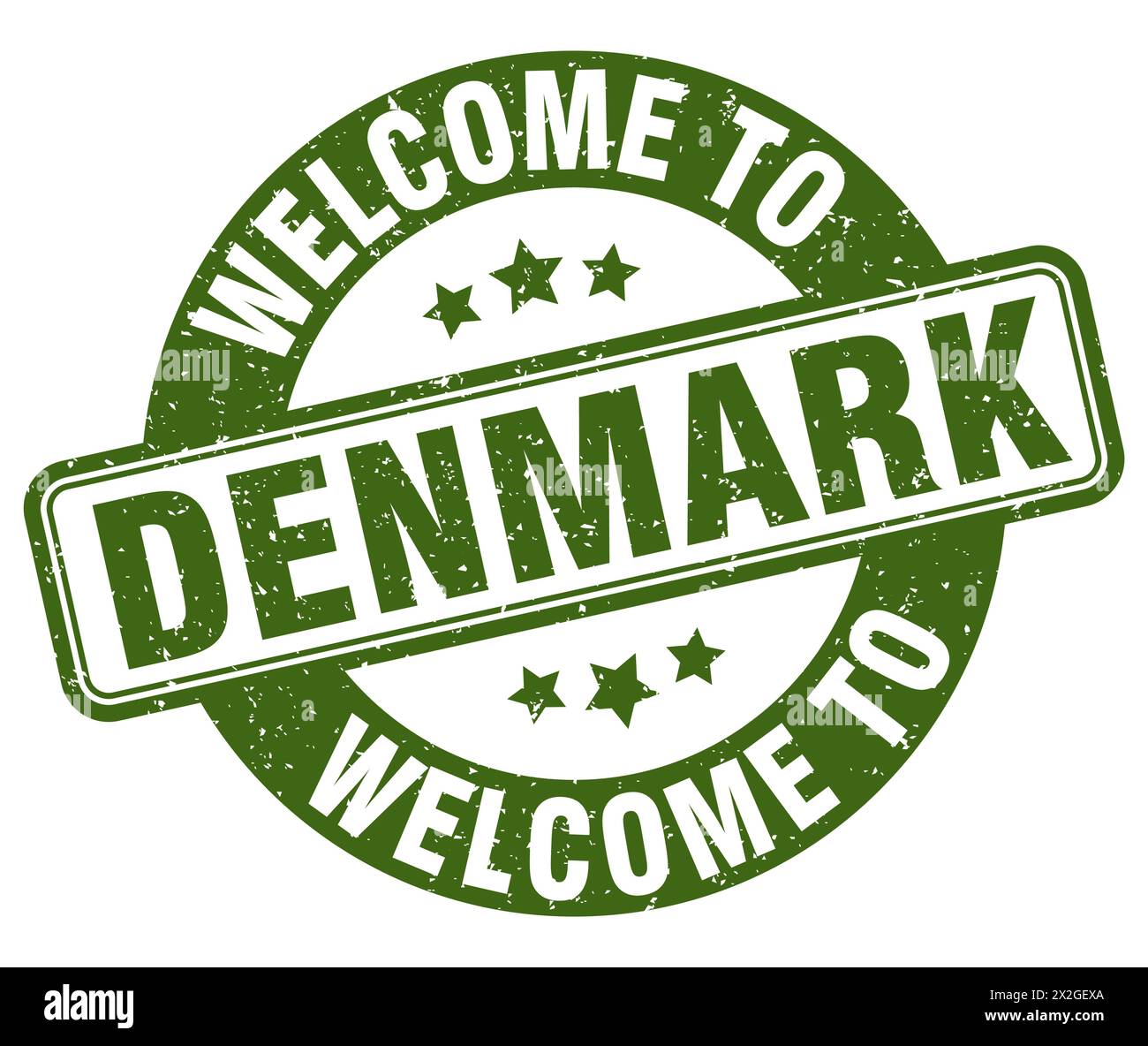 Willkommen bei Dänemark Stempel. Dänemark rundes Schild isoliert auf weißem Hintergrund Stock Vektor