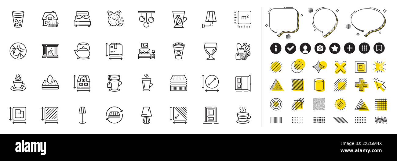 Set aus Latte, Deckenleuchte und Takeaway Coffee Line Symbolen für die Web-App. Piktogrammsymbol Vektor Stock Vektor