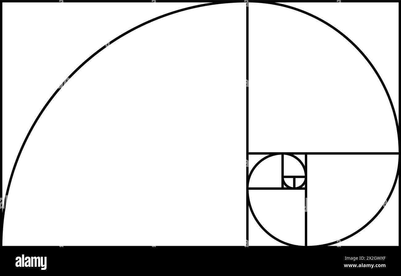 Geometrisches Konzept des Golden Ratio. Fibonacci-Spirale. Geometrievorlage. Kompositionsspirale Leitlinie. Grafikdesigner. Mathematik Mathematik Kunst Vektor Stock Vektor