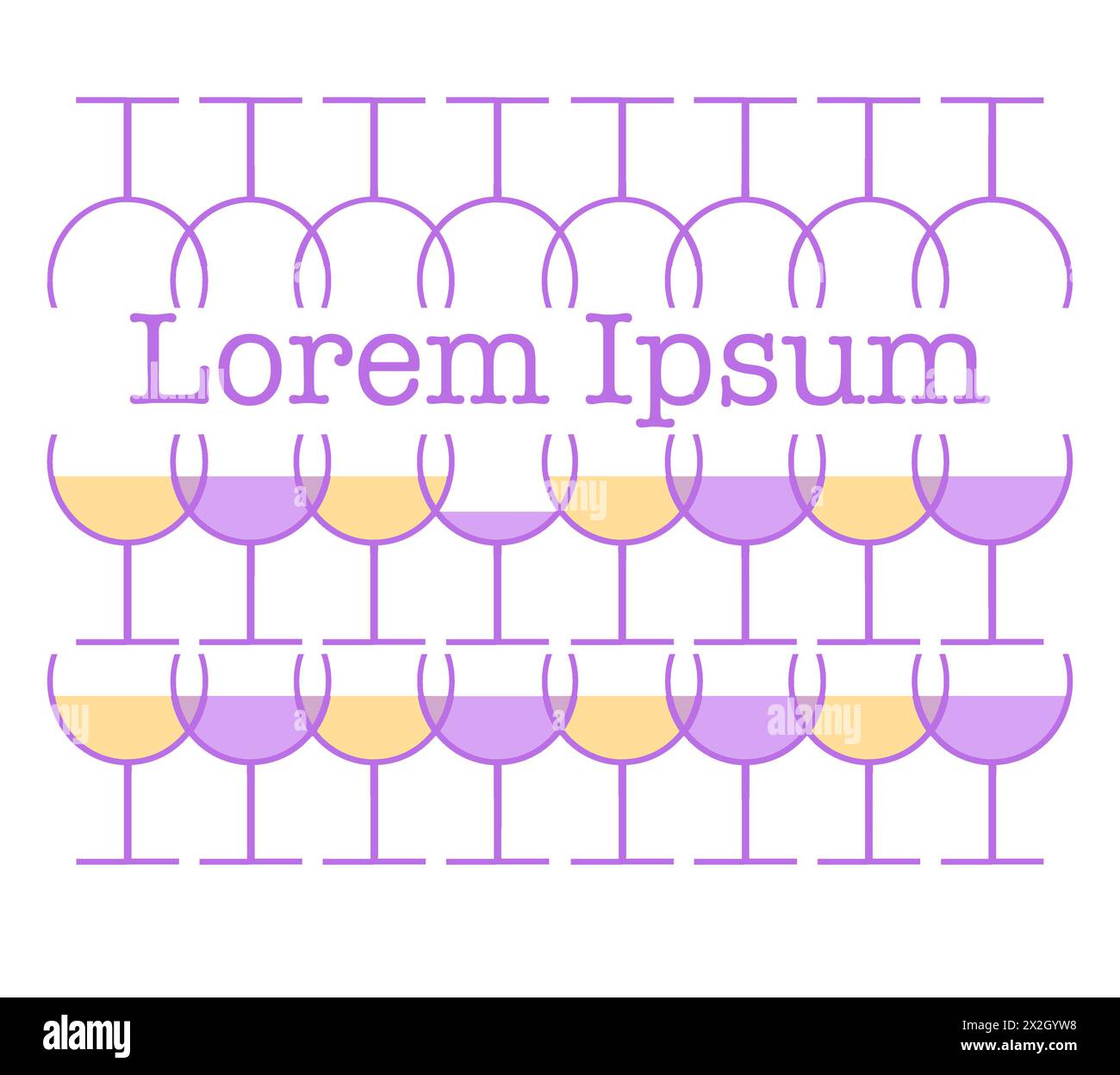 Weingläser, Stielgeschirr, sind mit Rot- und Weißwein in einem abstrakten Weinlogo zu sehen. Text- oder Kopierraum ist in dieser Abbildung verfügbar. Stockfoto