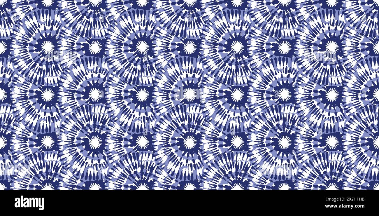 Indigoblauer japanischer Punktmuster am Rand. Nahtloses, handgefertigtes Vektordesign für Batik Washi Tape aus Stoff und verblasste modische Kanten. Stock Vektor