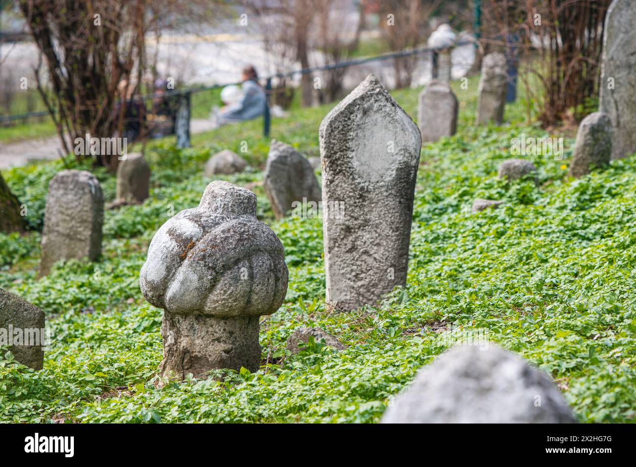 Veliki Park in Sarajevo, ein alter Friedhof, der als feierliche Gedenkstätte für die Opfer vergangener Tragödien dient. Stockfoto