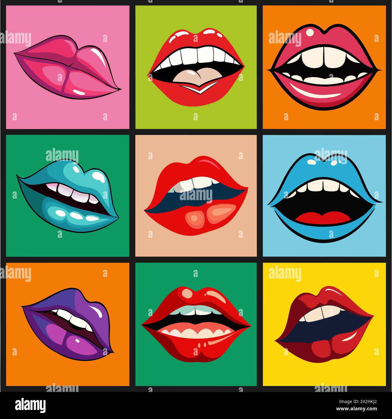 Weibliche Lippen. Stilisierte Zeichnung mit Vintage-Gravur. Vektorabbildung. Stock Vektor