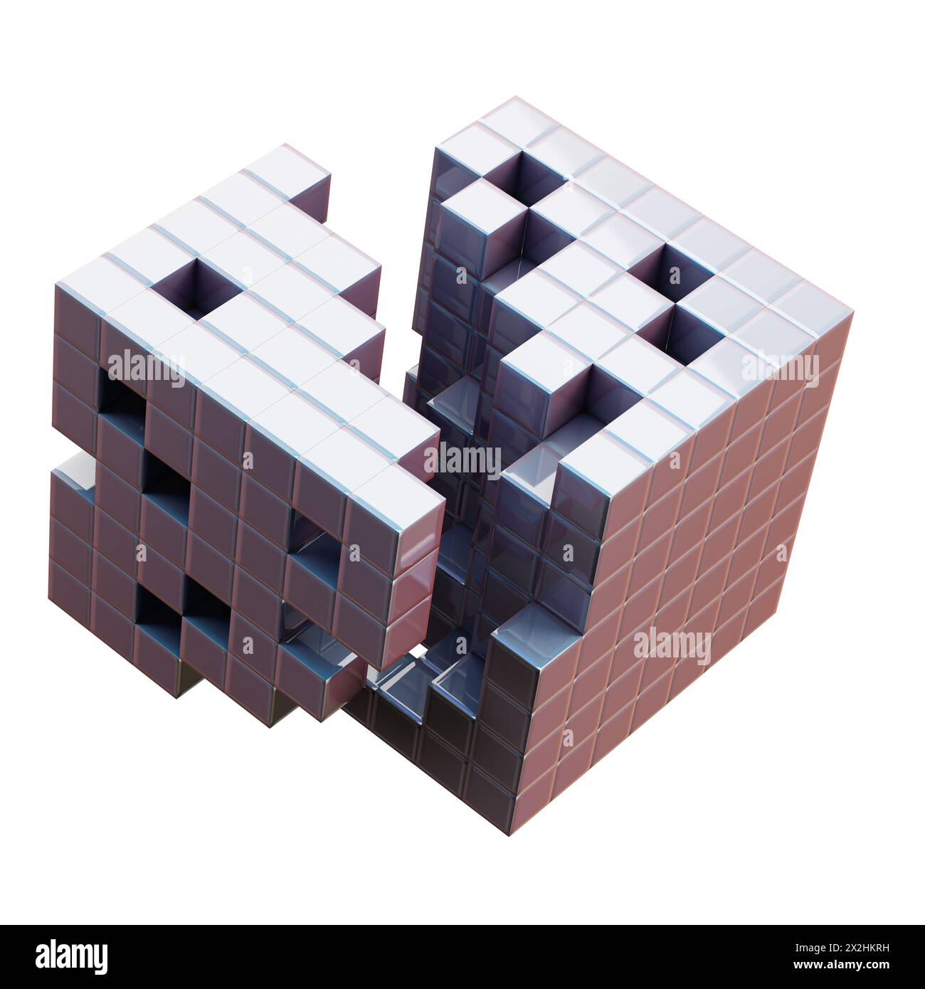 Abstrakte Würfelstruktur isoliert auf weißem Hintergrund. 3D-Rendering Stockfoto