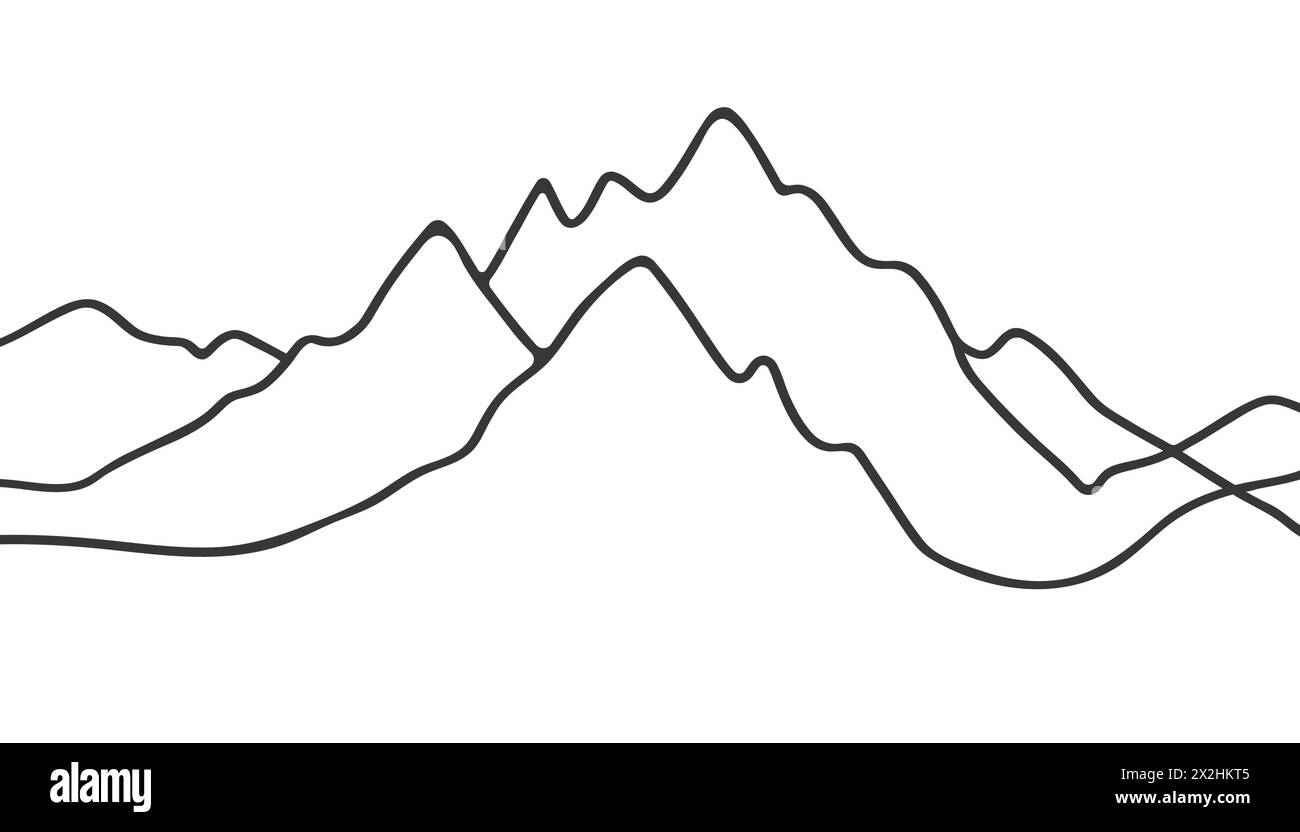 Berge werden mit einer durchgehenden Linie gezeichnet. Vektorabbildung Stock Vektor