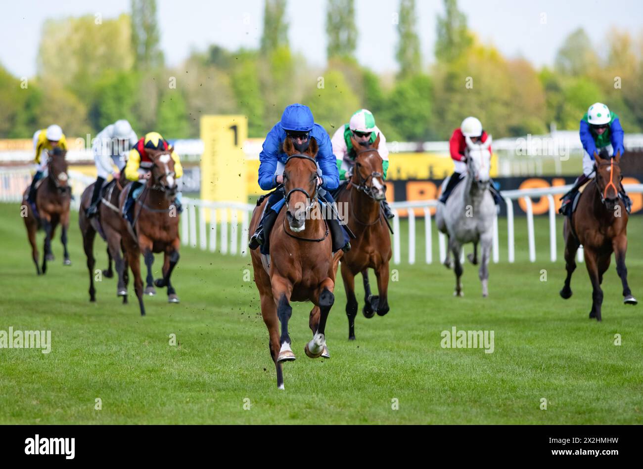 Hidden Law und William Buick gewinnen die Darley Constriced Maiden Stakes für Trainer Charlie Appleby und Eigentümer Godolphin. Credit JTW equine Images / Alamy Stockfoto