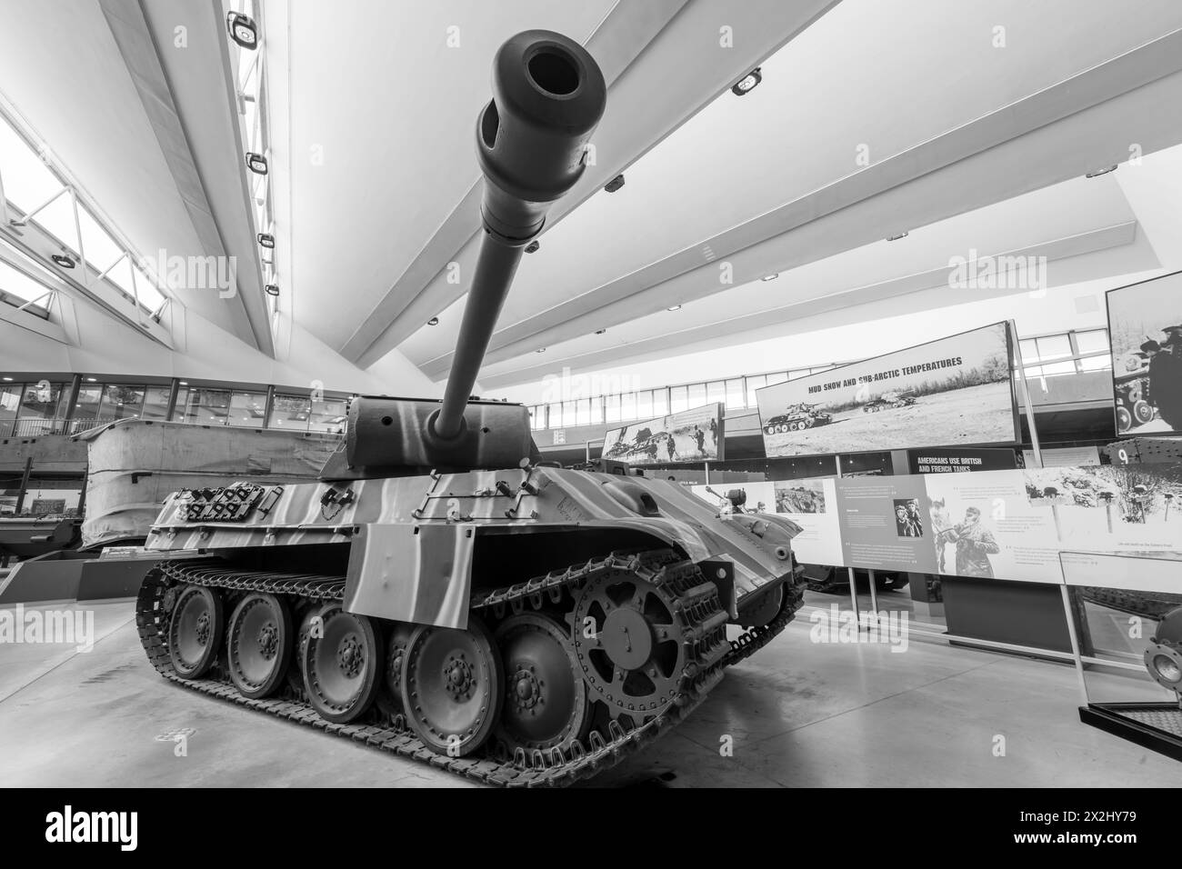 Bovington.Dorset.Vereinigtes Königreich.8. August 2023.Ein deutscher Pantherpanzer aus der zweiten Welt ist im Tank Museum in Dorset zu sehen Stockfoto