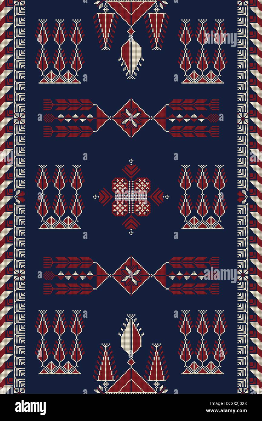 Traditioneller palästinensischer Tatreez, nahtlose Mustervektorvorlage Stockfoto