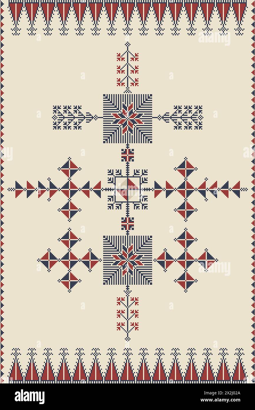 Traditioneller palästinensischer Tatreez, nahtlose Mustervektorvorlage Stockfoto