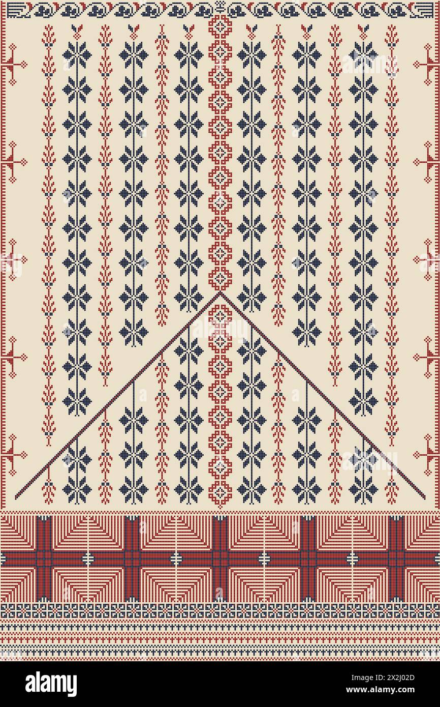 Traditioneller palästinensischer Tatreez, nahtlose Mustervektorvorlage Stockfoto