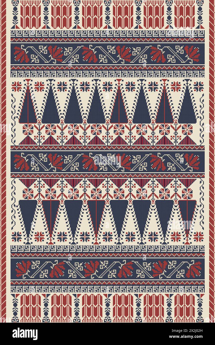 Traditioneller palästinensischer Tatreez, nahtlose Mustervektorvorlage Stockfoto