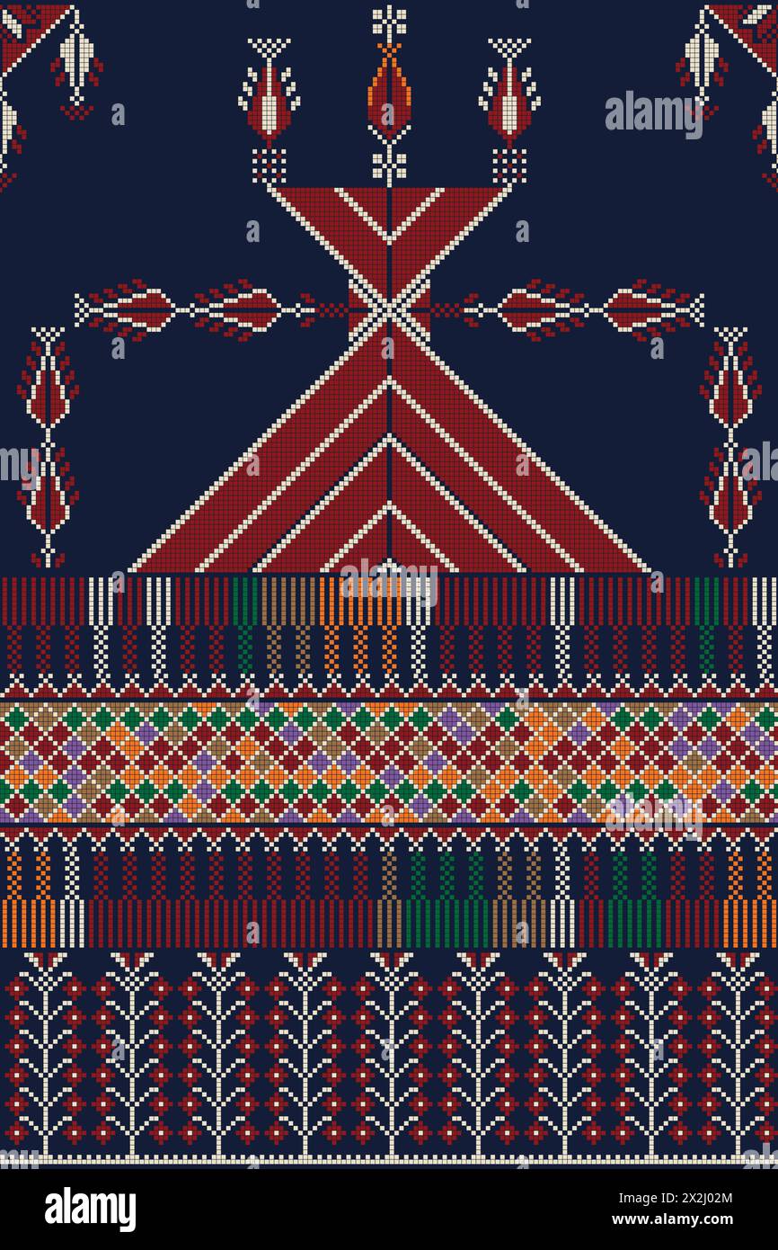 Traditioneller palästinensischer Tatreez, nahtlose Mustervektorvorlage Stockfoto