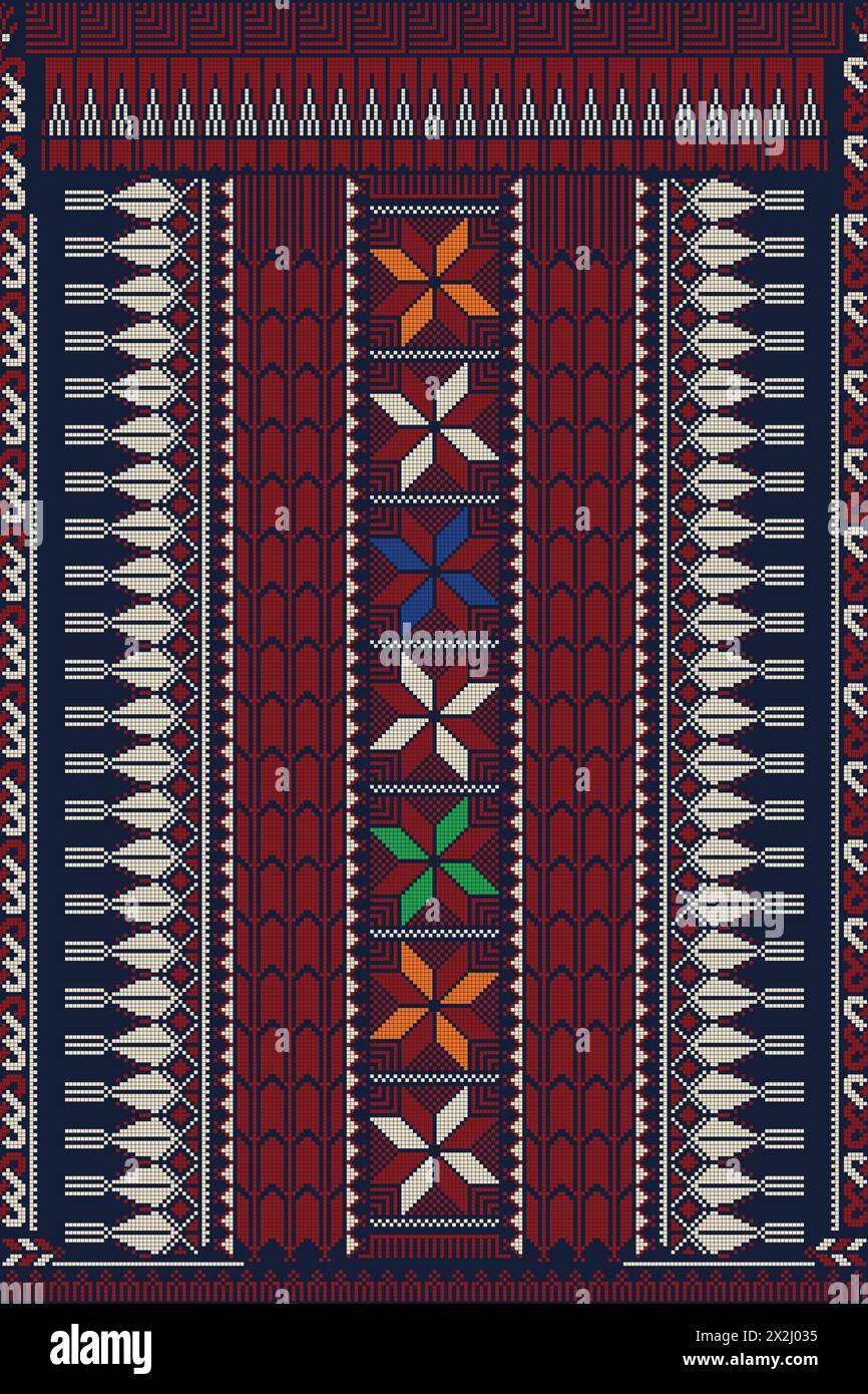 Traditioneller palästinensischer Tatreez, nahtlose Mustervektorvorlage Stockfoto