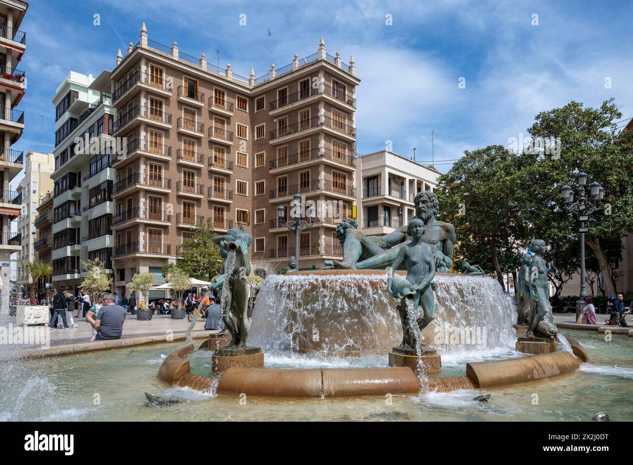 Turia-Brunnen, Jungfernplatz, Valencia, Spanien Stockfoto