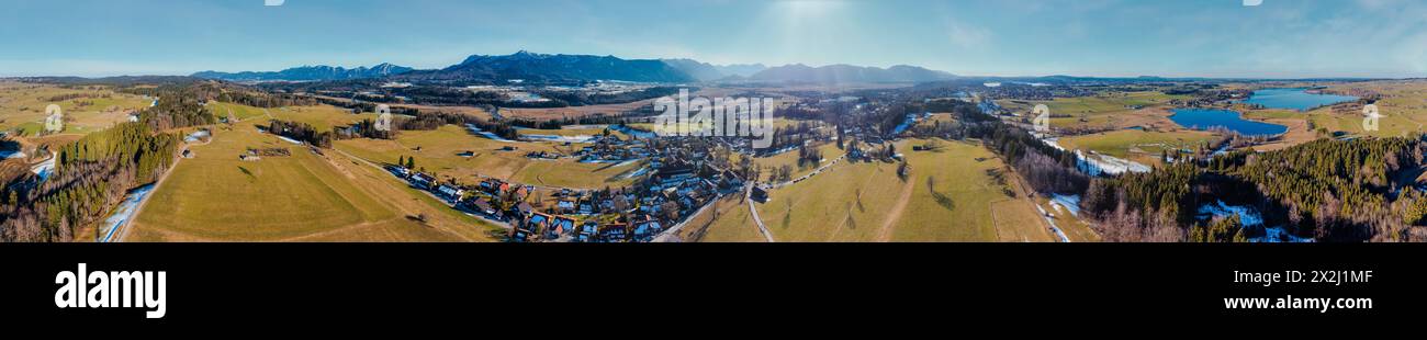 Giga Panorama, Drohnenpanorama, Bayern, Alpen, Murnau am Staffelsee, Drohne, Panorama, Landschaft, Natur, Alpen Stockfoto
