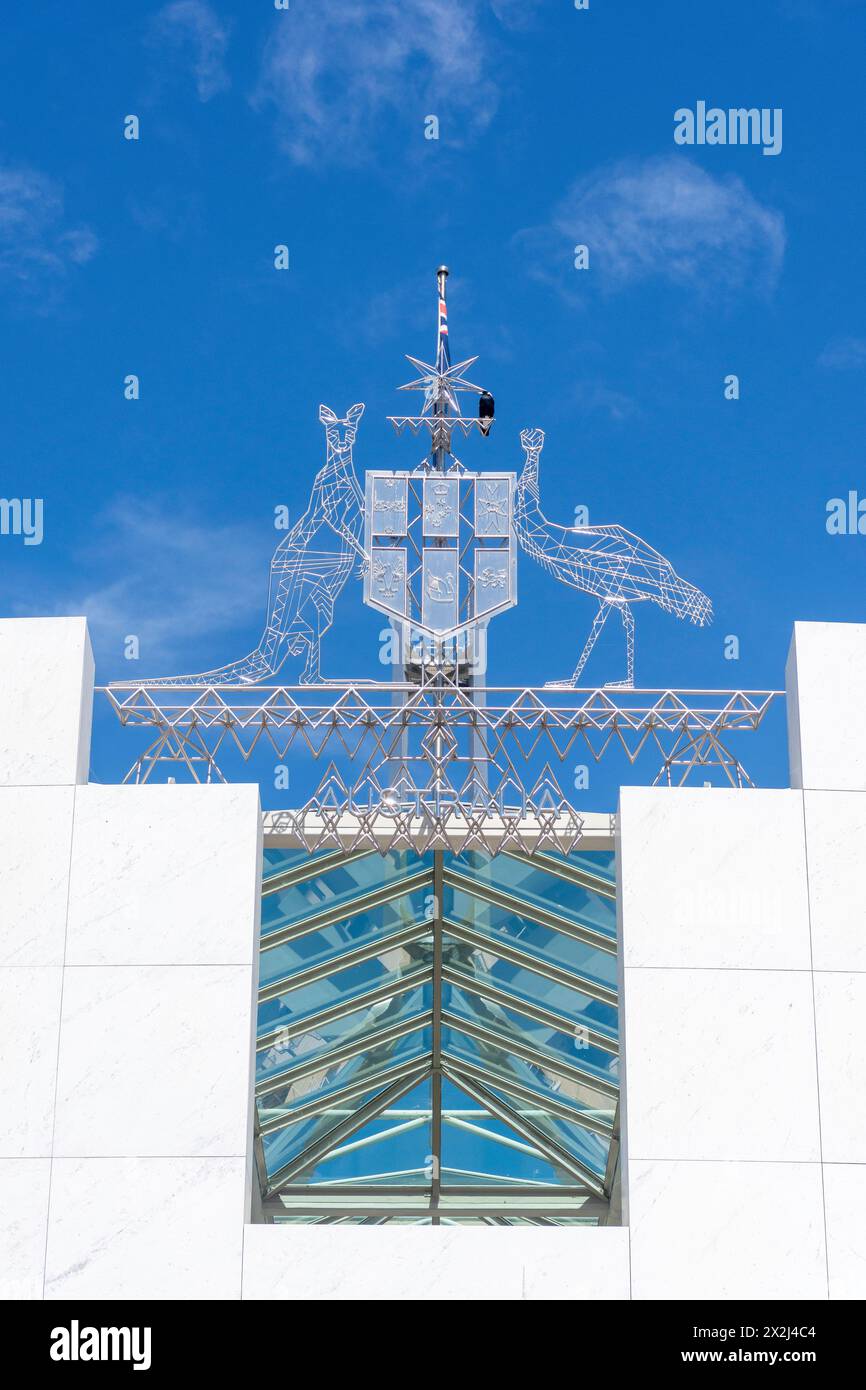 Australisches Wappen am Eingang zum Parlamentsgebäude, Capital Hill, Parlamentsdreieck, Canberra, Australian Capital Territory, Australien Stockfoto