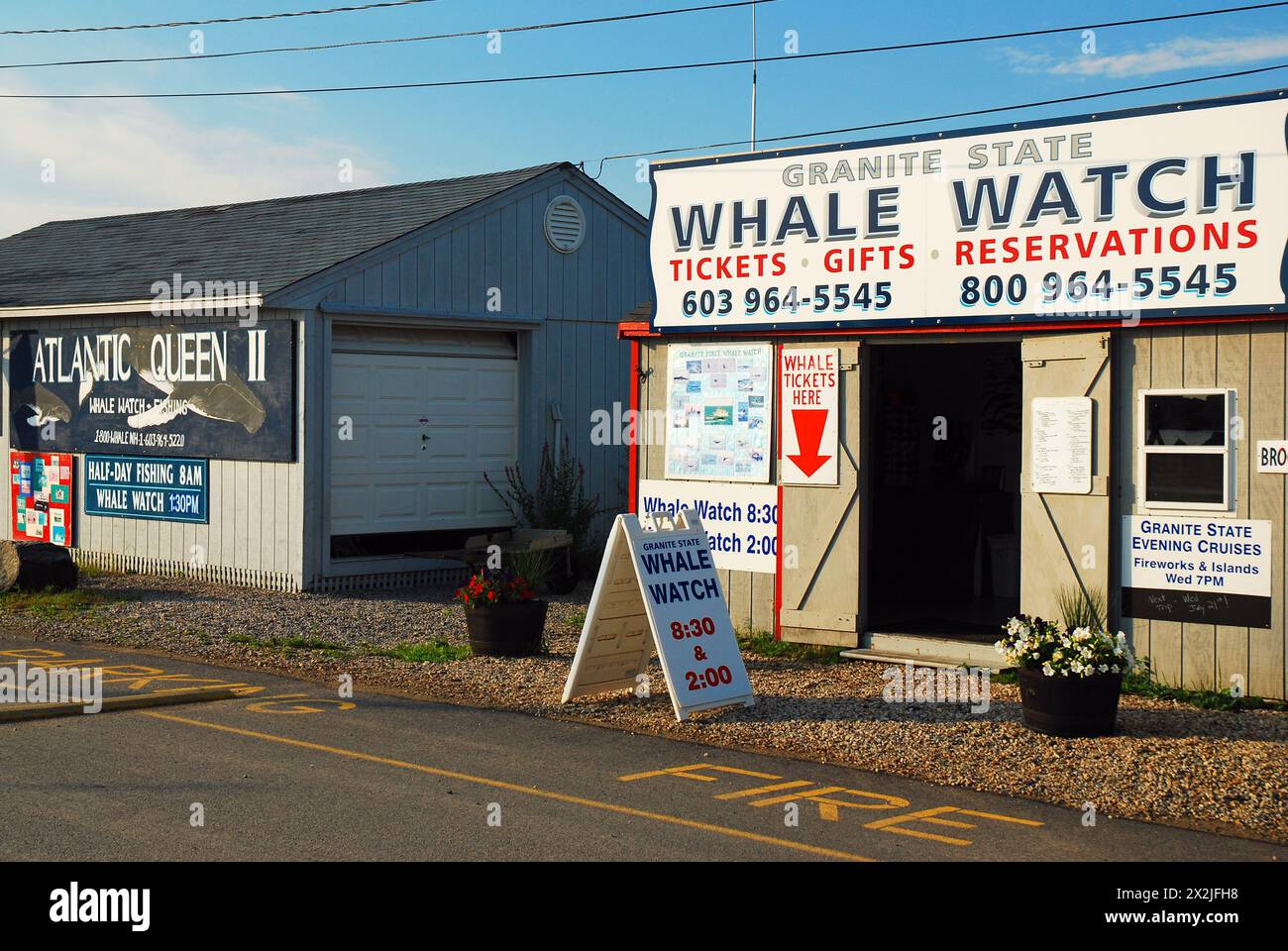 Mehrere Tourveranstalter in Rye, New Hampshire, bieten vom Hafen aus Bootsfahrten zur Walbeobachtung an Stockfoto