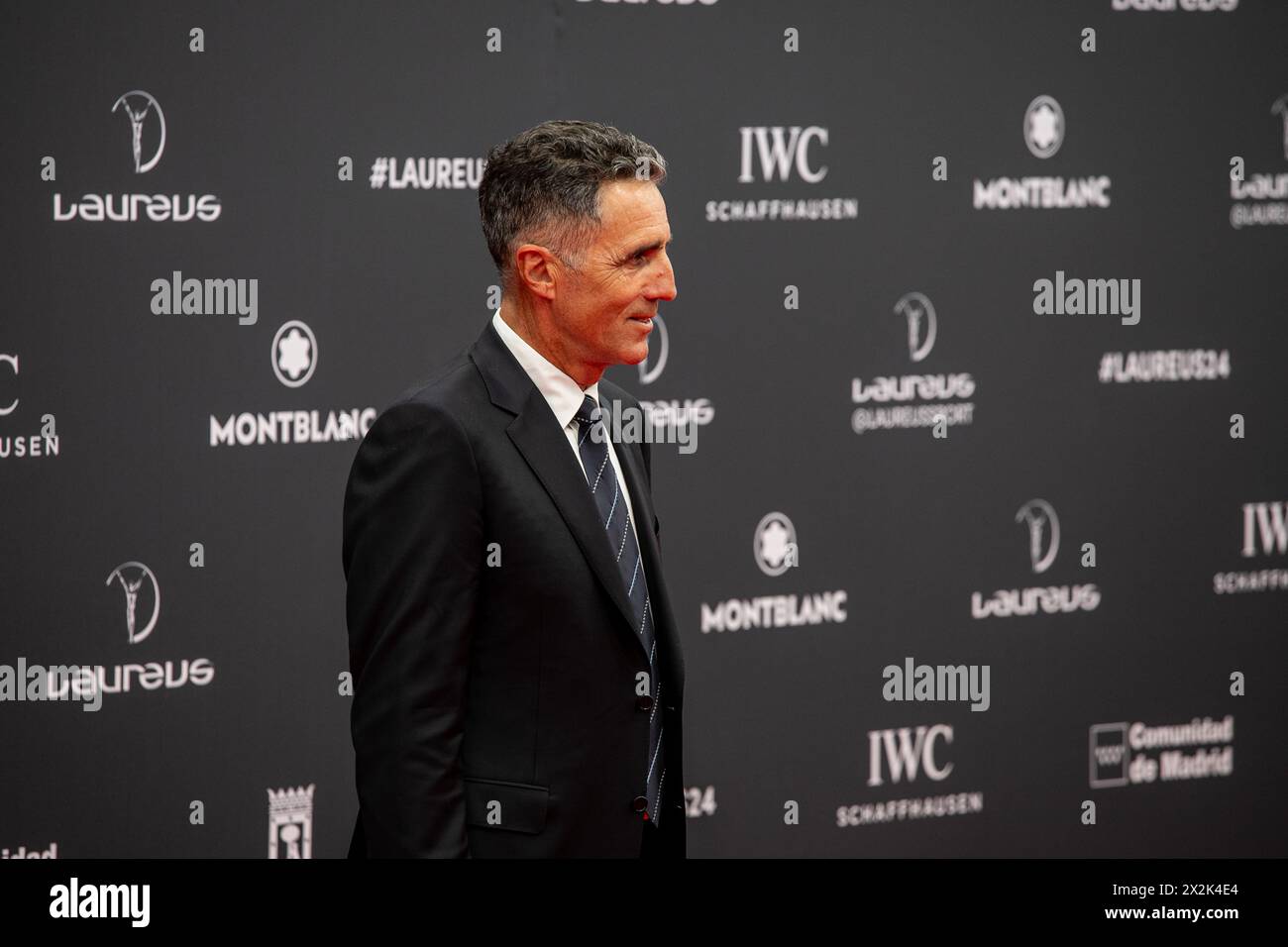 Madrid, Spanien. April 2024. Miguel Indurain nimmt an den Laureus World Sports Awards im Galería de Cristal in Madrid Teil. Heute Abend fand im Cibeles Palace in Madrid die 25. Ausgabe der Laureus Awards statt, der prestigeträchtigste in der Welt des Sports. Quelle: SOPA Images Limited/Alamy Live News Stockfoto