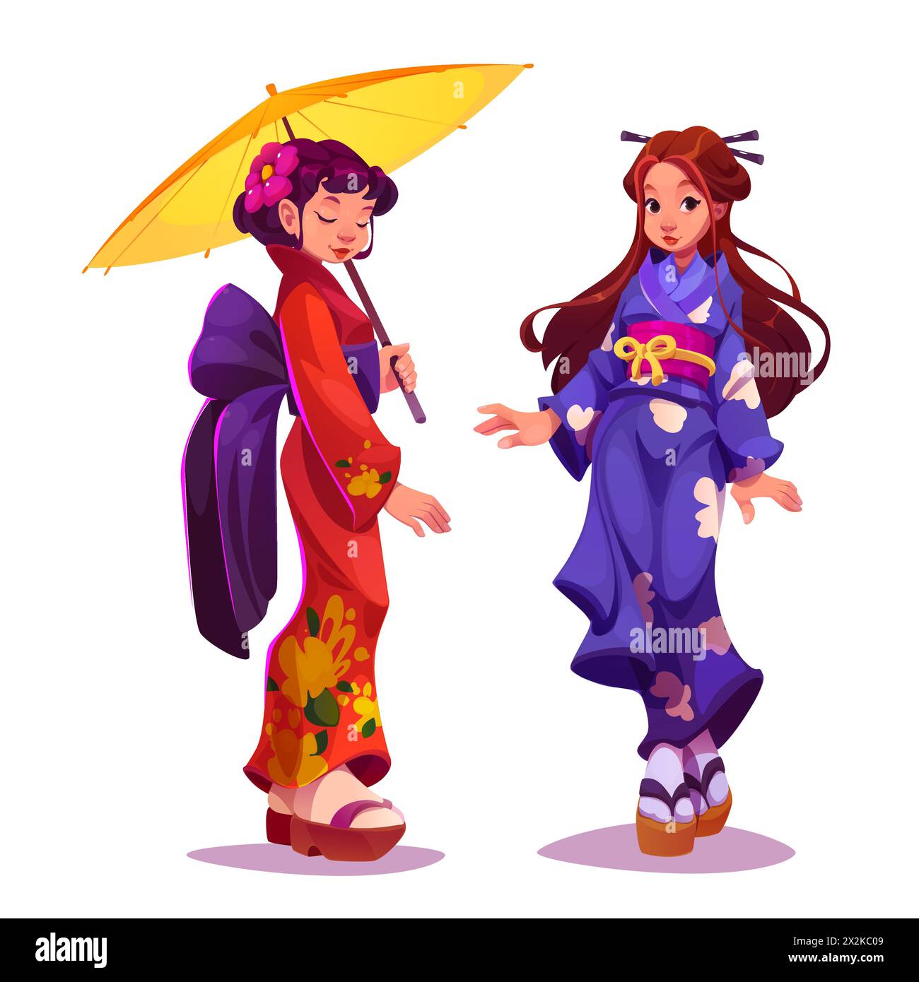 Geisha auf japanischem Kimono. Traditionelles Mädchenkleid in Japan. Schönes asiatisches Kostüm. Weibliche Figur im orientalischen nationalen Stil mit isoliertem Design für Regenschirme. Hübsche Dame für Kabuki Stock Vektor Geisha auf japanischem Kimono. Traditionelles Mädchenkleid in Japan. Schönes asiatisches Kostüm. Weibliche Figur im orientalischen nationalen Stil mit isoliertem Design für Regenschirme. Hübsche Dame für Kabuki Stock Vektor