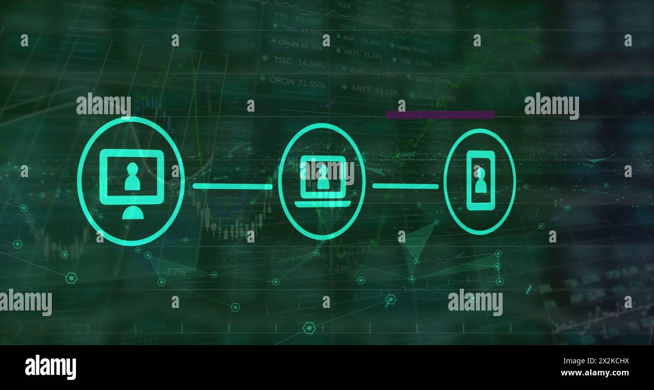Bild der Datenverarbeitung über Mediensymbole Stockfoto