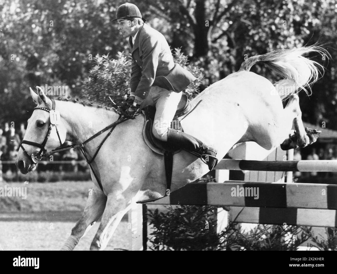 Schockemoehle, Paul, * 22.3,1945, deutscher Jump Jockey, auf Askan IV, während einer Reitveranstaltung, 1970er, ZUSÄTZLICHE RECHTE-CLEARANCE-INFO-NOT-AVAILABLE Stockfoto