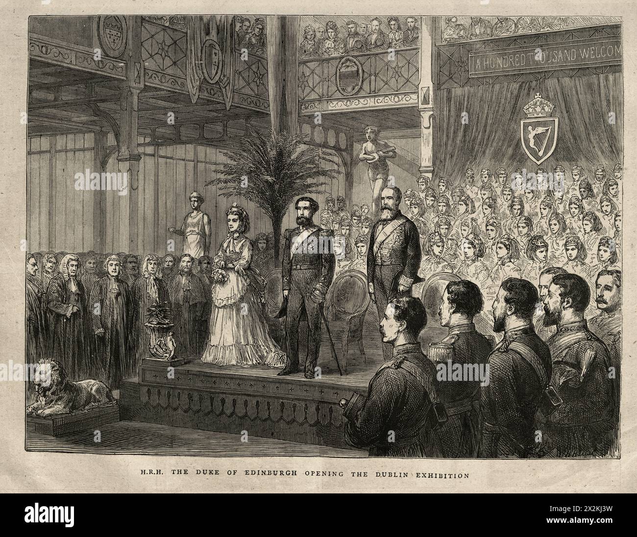 Vintage Illustration British Royal History, Alfred, Duke of Edinburgh, Eröffnung der Dublin Exhibition, 1872, 19. Jahrhundert Stockfoto