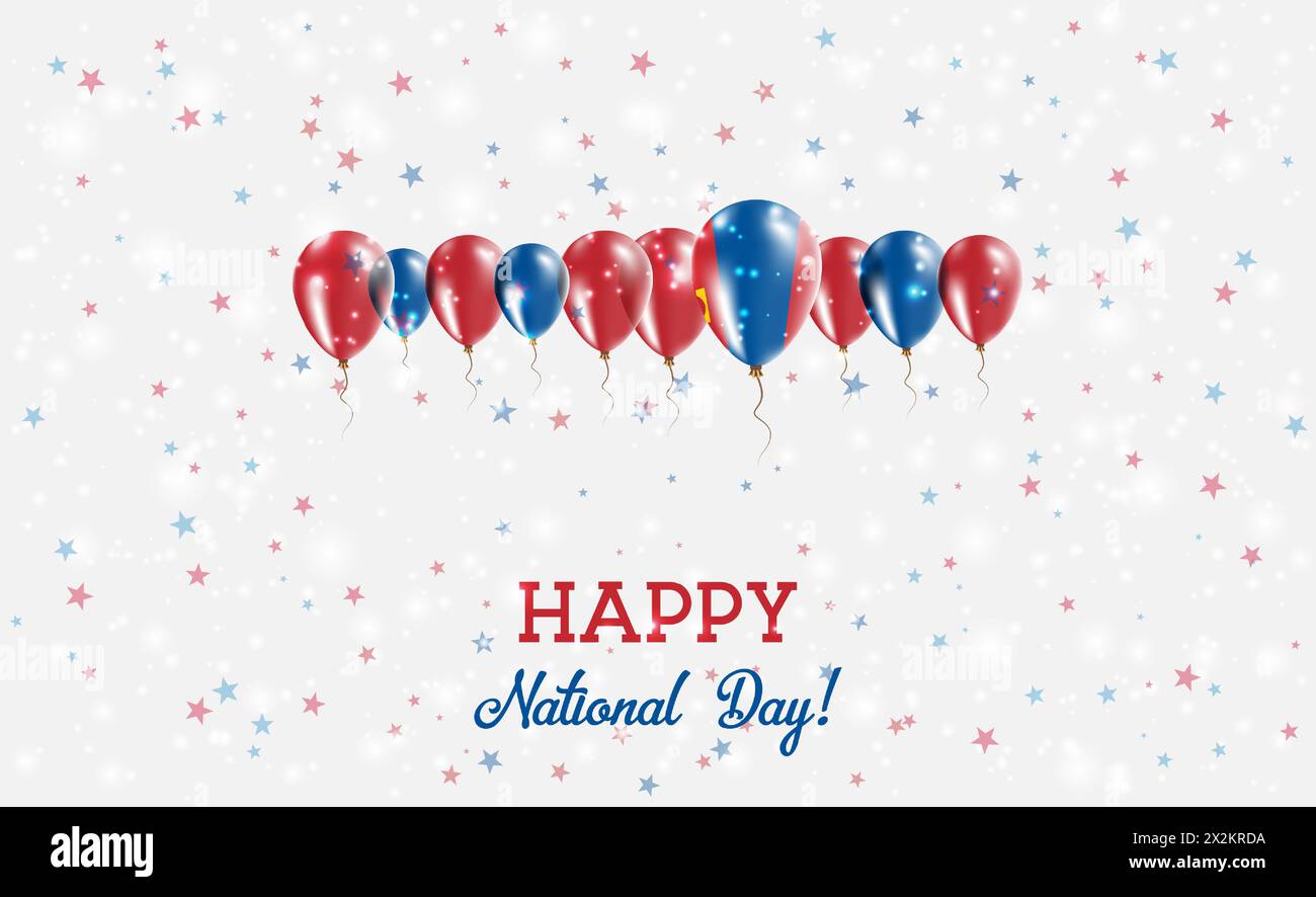 Mongolei Unabhängigkeitstag Funkelndes Patriotisches Poster. Ballonreihe in den Farben der Mongolischen Flagge. Grußkarte mit Nationalflaggen, Konfetti und Stock Vektor