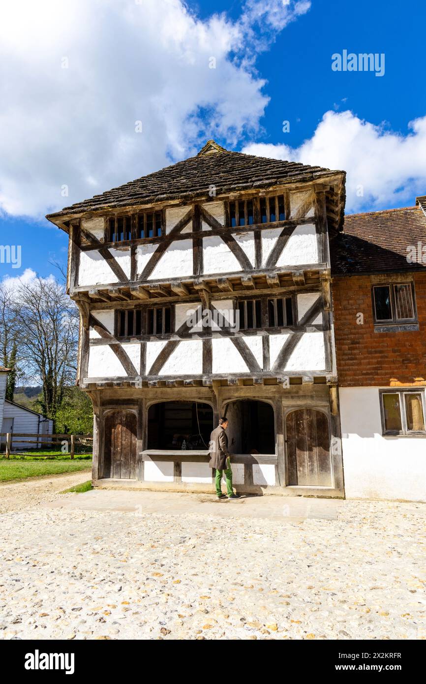 Horsham Shop - mittelalterliches Geschäft aus dem späten 15. Jahrhundert, Weald & Downland Living Museum, West Sussex, England Stockfoto