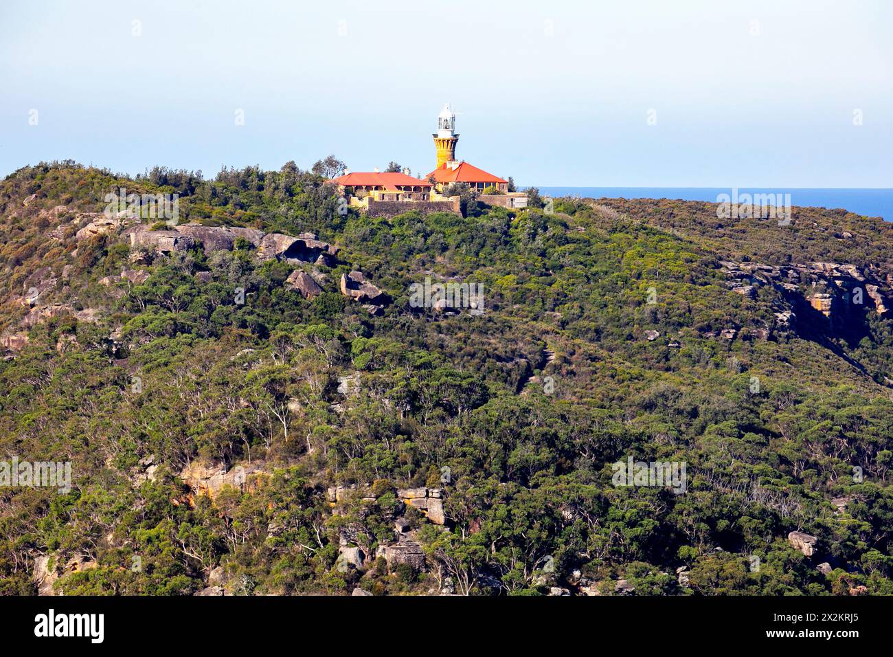 Der Leuchtturm Barrenjoey befindet sich auf der Landzunge Barrenjoey, Palm Beach in Sydney und im Nationalpark Ku-Ring -gai Chase, NSW, Australien Stockfoto