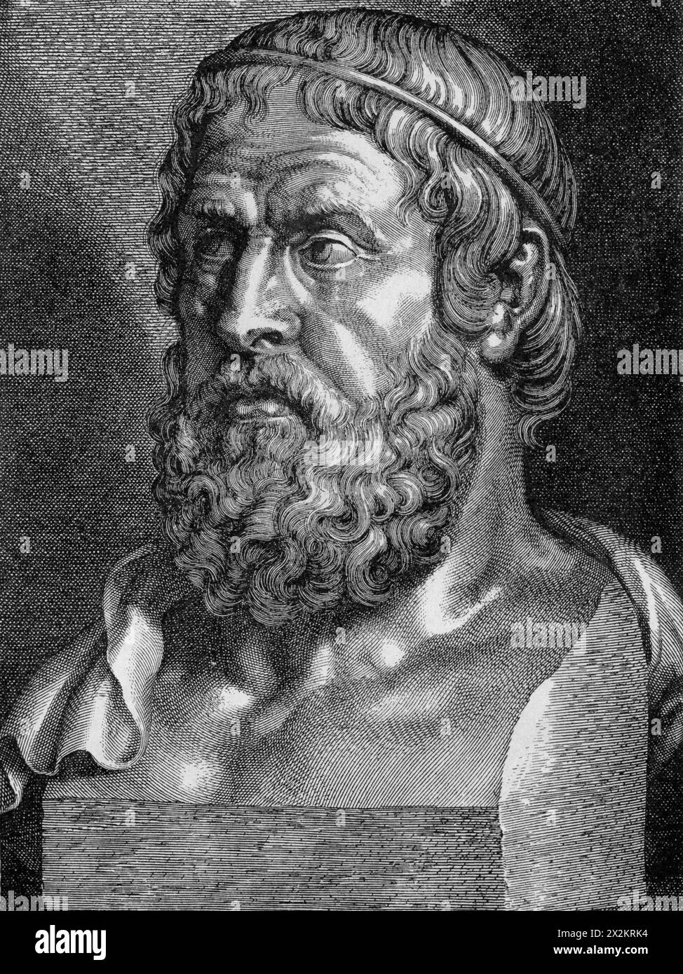 Sophokles, 496 - 406 v. Chr., griechischer Schriftsteller, Holzstich bis zur Büste, 5. Jahrhundert v. Chr., ADDITIONAL-RIGHTS-CLEARANCE-INFO-NOT-AVAILABLE Stockfoto