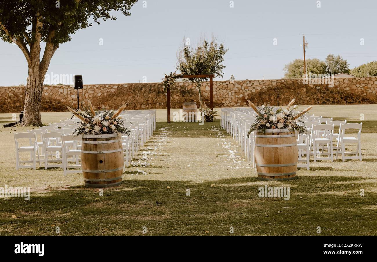 Rustikale Hochzeitseinrichtung Stockfoto