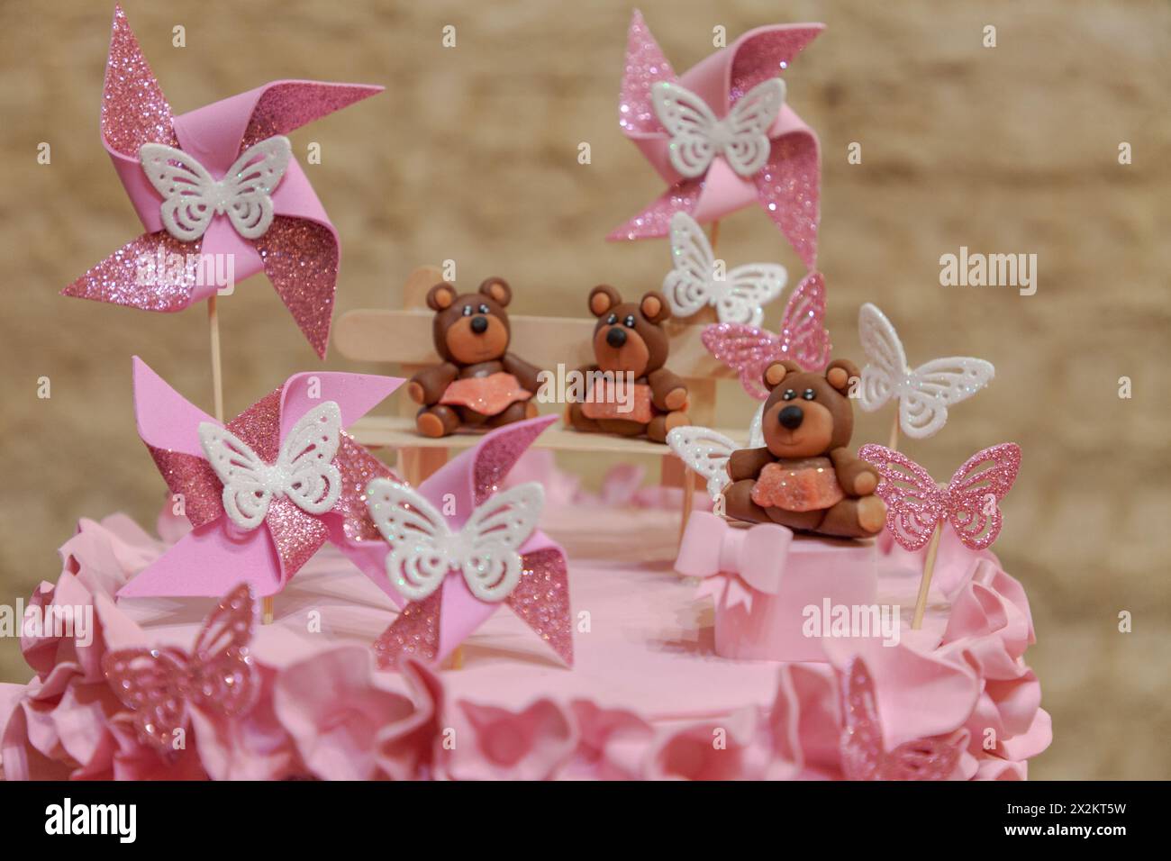 torta rosa battesimo Bambina Stockfoto