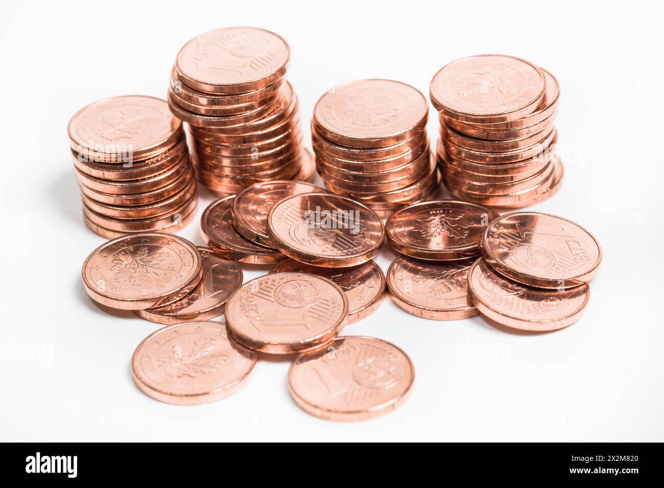 1-Cent-Münzen, Kleingeld, Kupfergeld Stockfoto