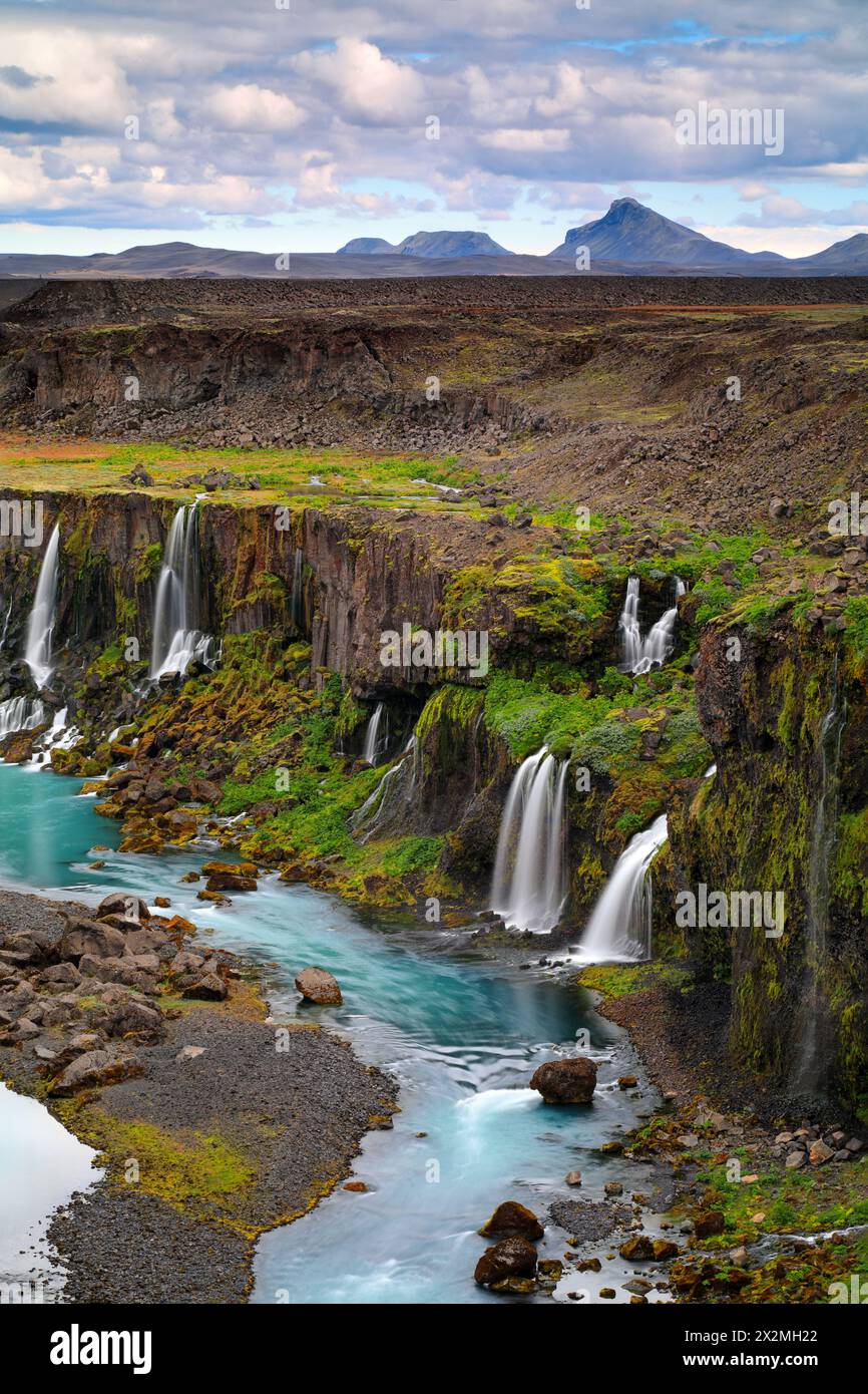 Geographie / Reise, Island, Sudurland, Fjallabaksleid nyrdri F208, Sigoeldugljufur mit Wasserfällen, ADDITIONAL-RIGHTS-CLEARANCE-INFO-NOT-AVAILABLE Stockfoto