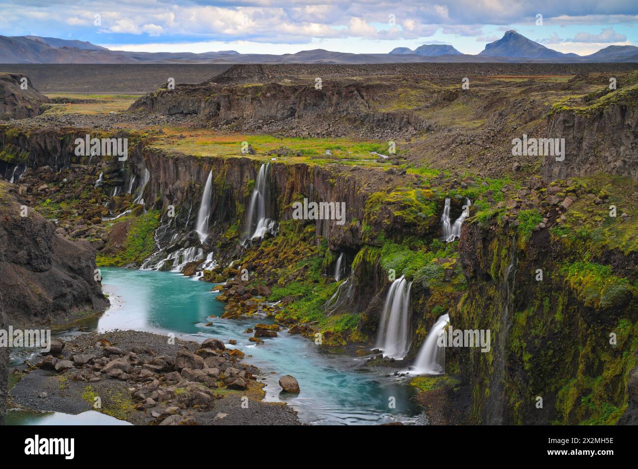 Geographie / Reise, Island, Sudurland, Fjallabaksleid nyrdri F208, Sigoeldugljufur mit Wasserfällen, ADDITIONAL-RIGHTS-CLEARANCE-INFO-NOT-AVAILABLE Stockfoto