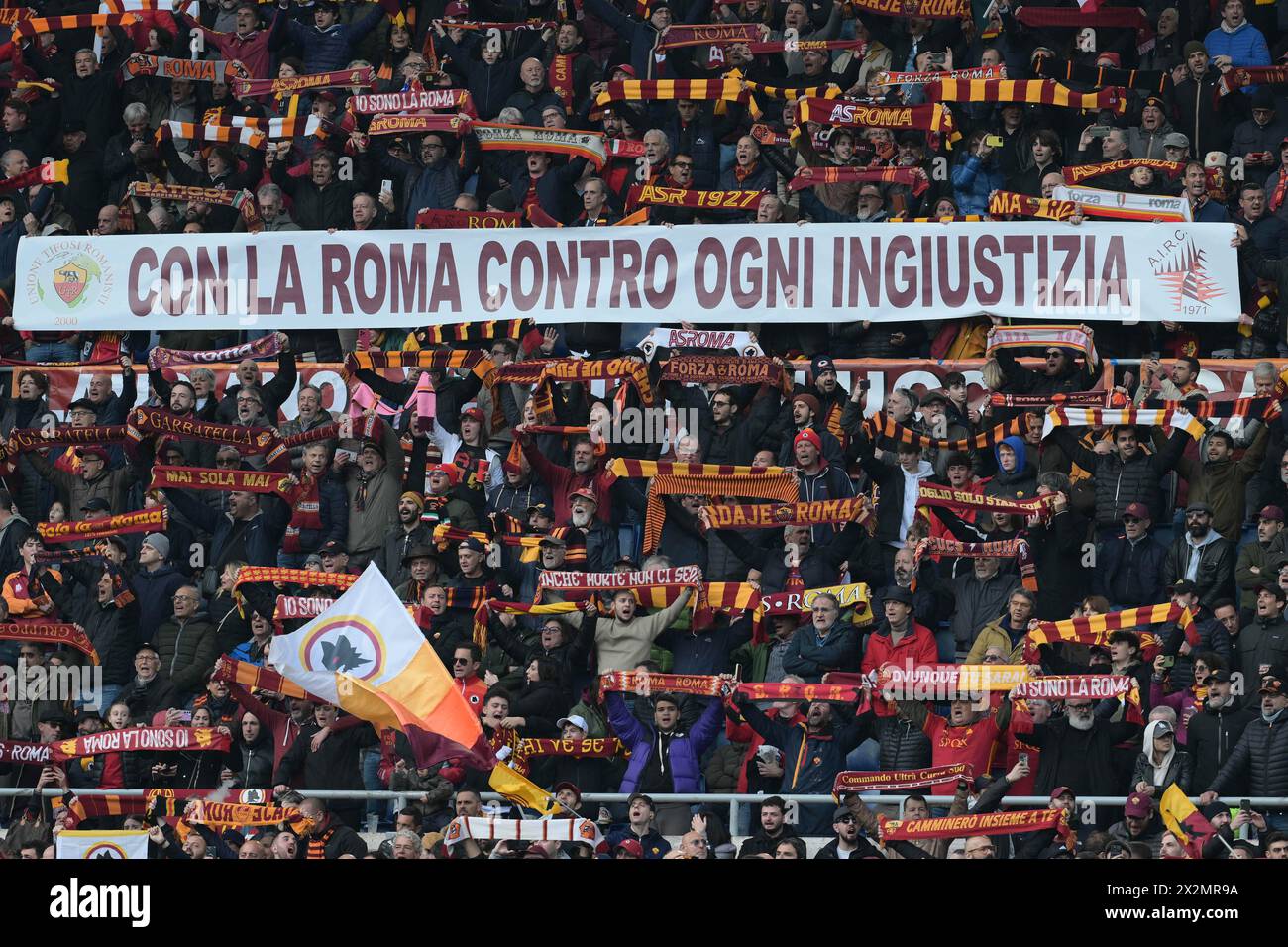 Roma, Italien. April 2024. Banner während des Fußballspiels der Serie A Tim zwischen Roma und Bologna im Olympiastadion in Rom, Italien - Samstag, 22. April 2024 - Sport Soccer ( Foto: Alfredo Falcone/LaPresse ) Credit: LaPresse/Alamy Live News Stockfoto