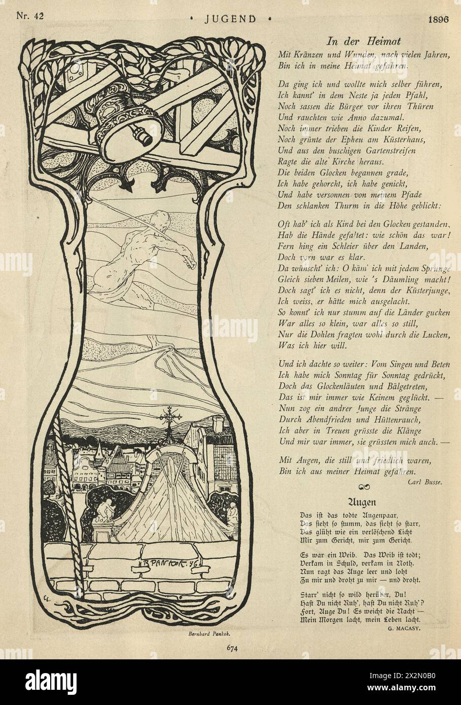 In der Heimat, Heimat, Bernhard Pankok, Seite aus der Jugend 1896, Jugendstil, Deutsch, Geschichte 19. Jahrhundert. Stockfoto