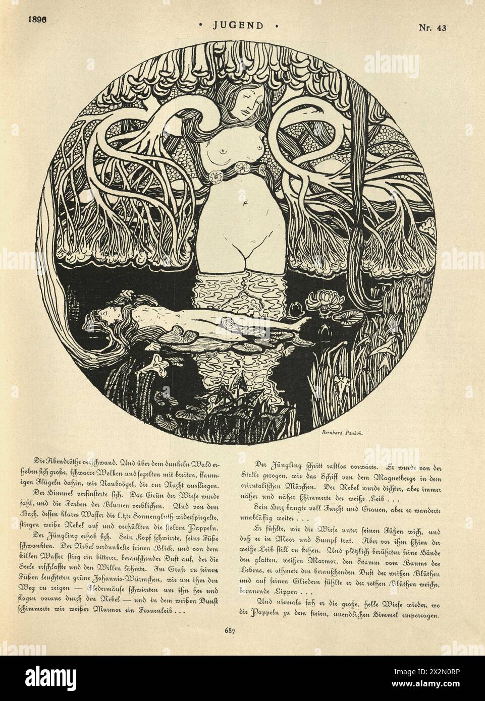 Vintage-Illustration für den Baum des Lebens, der Baum des Lebens, von Bernhard Pankok, Jugendstil, Jugendstil, 1890er Jahre, 19. Jahrhundert Stockfoto