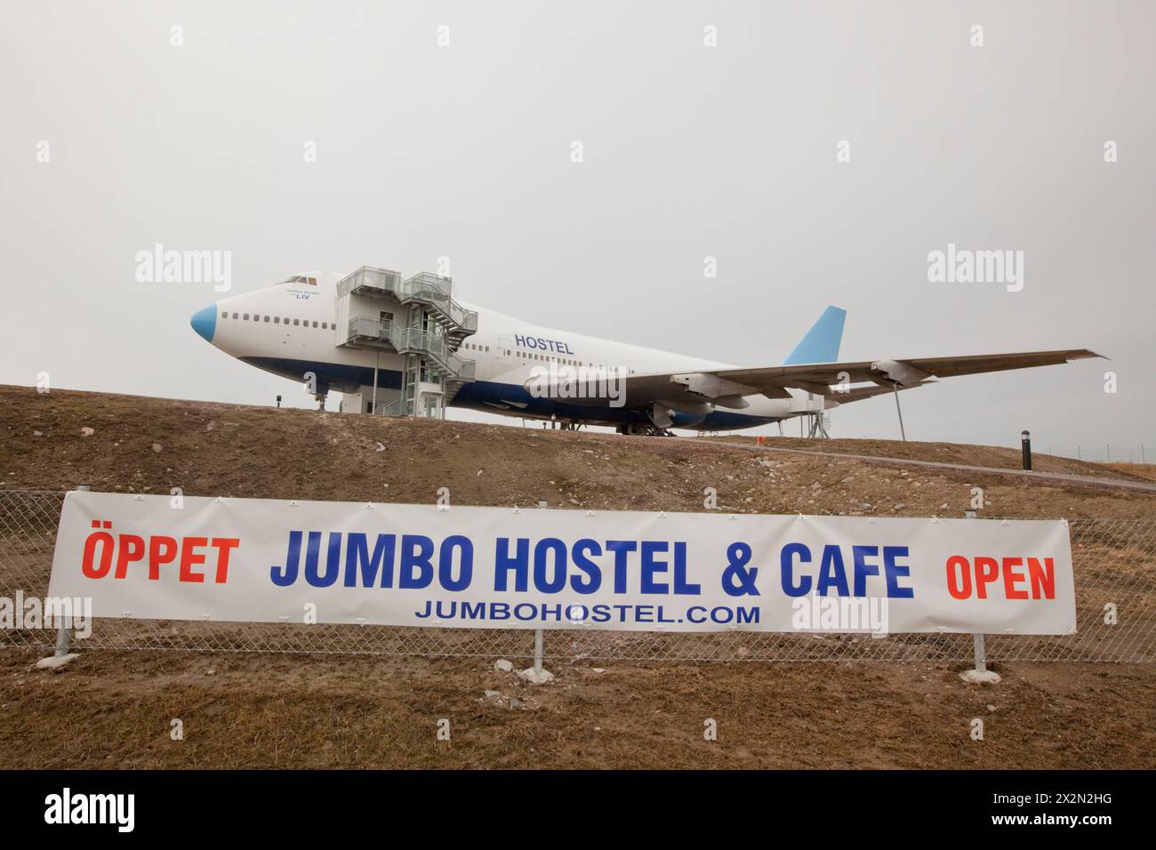 JUMBO-HOTEL IN EINER STILLGELEGTEN BOEING 747 IN STOCKHOLM Stockfoto