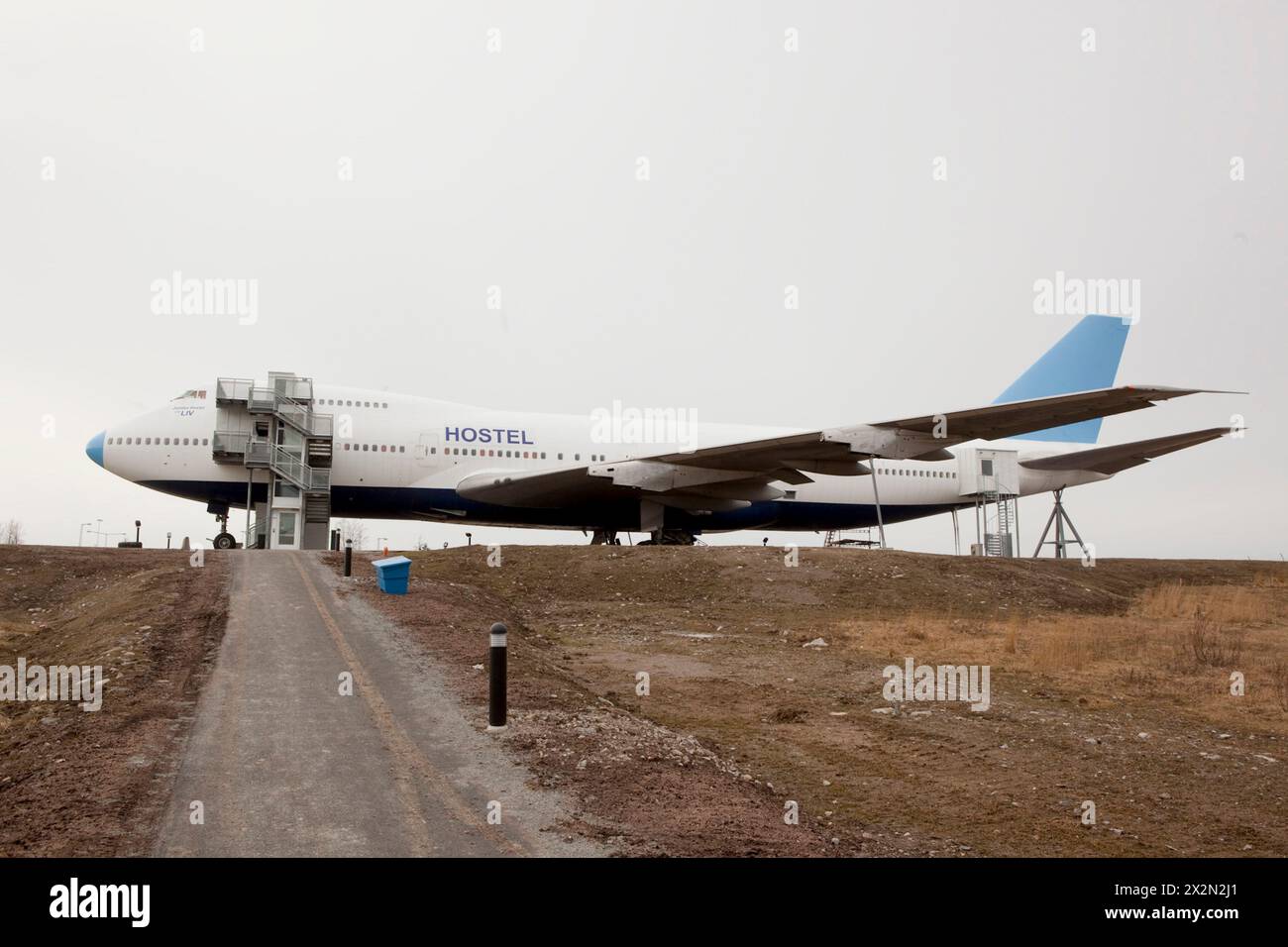 JUMBO-HOTEL IN EINER STILLGELEGTEN BOEING 747 IN STOCKHOLM Stockfoto
