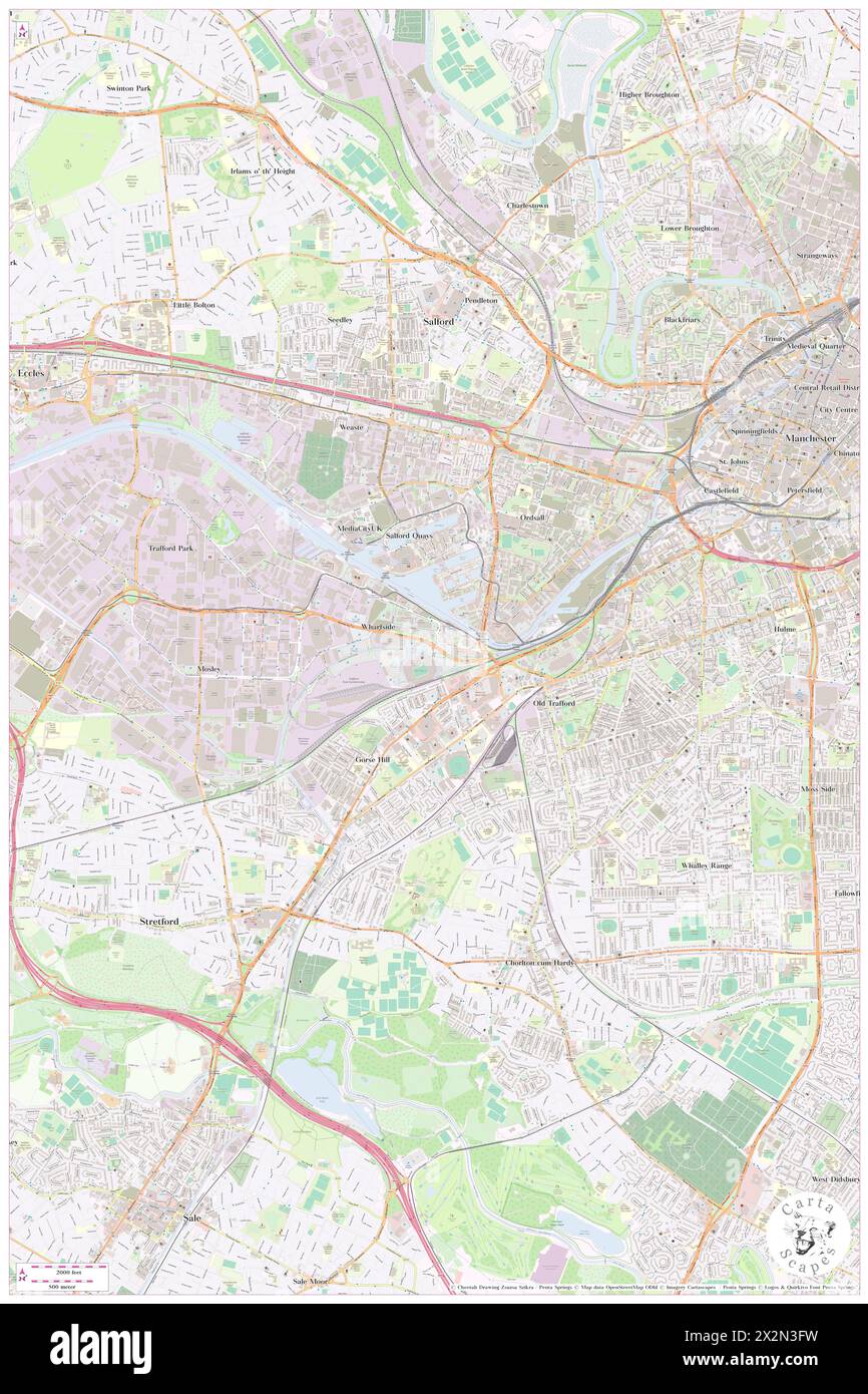 Hotel Football Old Trafford, Trafford, GB, Großbritannien, England, n 53 27' 51'', S 2 17' 22'', Karte, Cartascapes Map, veröffentlicht 2024. Erkunden Sie Cartascapes, eine Karte, die die vielfältigen Landschaften, Kulturen und Ökosysteme der Erde enthüllt. Reisen Sie durch Zeit und Raum und entdecken Sie die Verflechtungen der Vergangenheit, Gegenwart und Zukunft unseres Planeten. Stockfoto