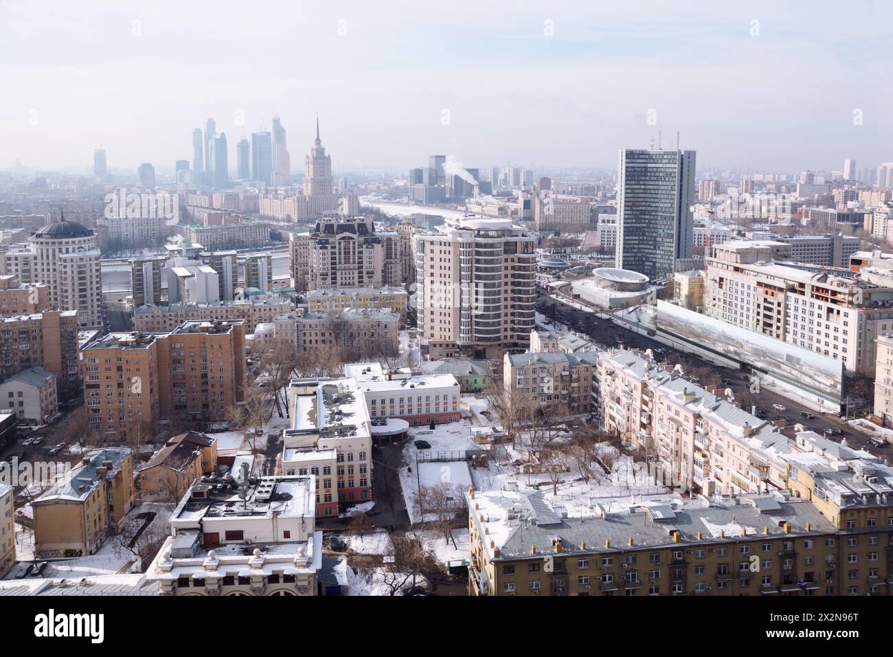 Blick auf Moskau - New Arbat, Kutuzovsky Prospekt, Sadovoye Ring. Stockfoto