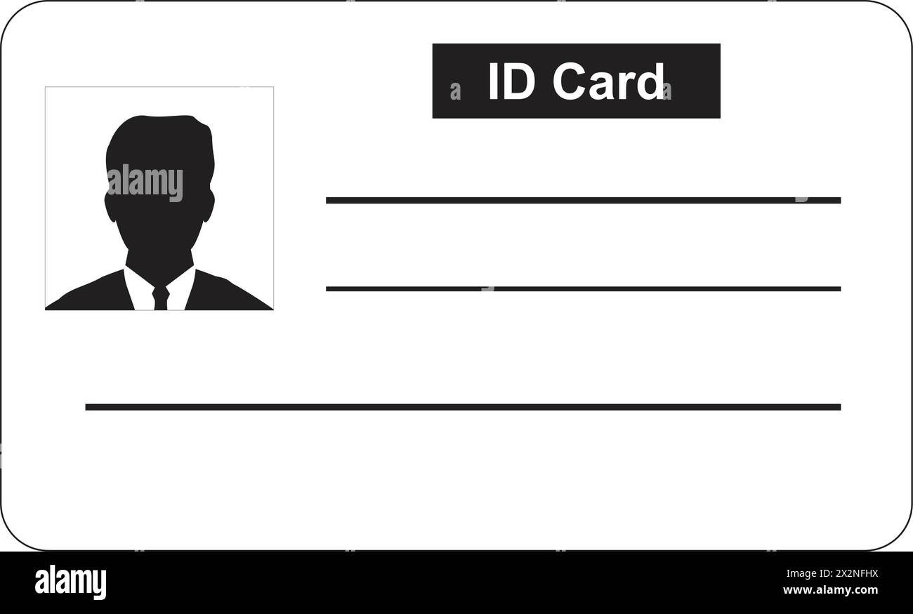 ID-Karte Schwarz-weiß, ID-Schild, Identitätskarte, Benutzer mit Identität Stock Vektor