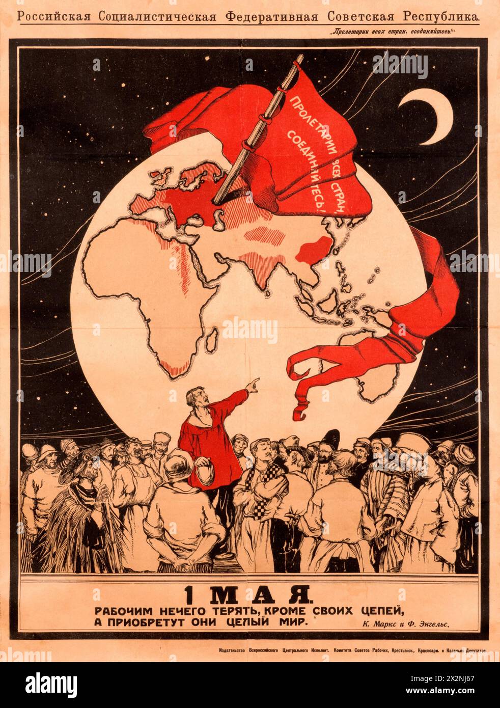 Alexander Apsit - „1. Mai“ Vintage-Poster der russischen Propaganda 1919 - 1. Mai, internationaler Arbeitstag Stockfoto
