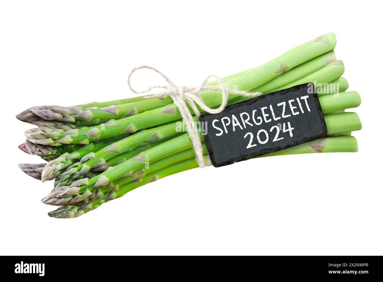 Deutsches Label Spargel Staffel 2024 isoliert auf weißem Hintergrund Stockfoto